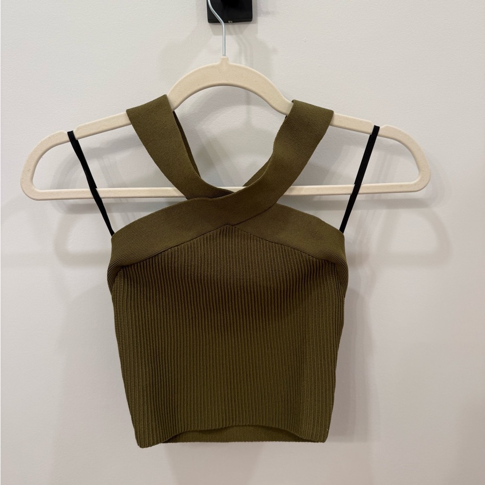 Aritzia Sculpt Knit Olive Green Criss Cross Top